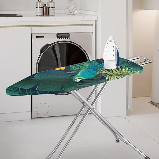 ZCFYGDX Ironing Board Cover Easy Install with Elastic Edge 3 Bottom Nylon Buckle Straps Breathable Ironing Decor Suitable for Wide Ironing Board House Decor Parrot Palm Leaf Print Size-XL