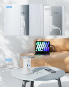 Kakyanill 115W USB Charging Station, Surge Protector Power Strip Tower, 9 AC Outlets with 8 USB Ports(4 USB-C), 6Ft Flat Plug Retractable Extension Cord, for Home Office Dorm, White