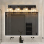 FDPBY Modern Bathroom Vanity Light 4-Lights Modern Black Crystal Wall Light Bathroom Vanity Light Fixtures