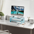 Marbrasse Monitor Stand Riser, 16.5 Inch 2 Tier Computer Printer Shelf Stand for Laptop Computer Screen Storage, Desktop Stand with Phone Holder and Cable Management (Blue)