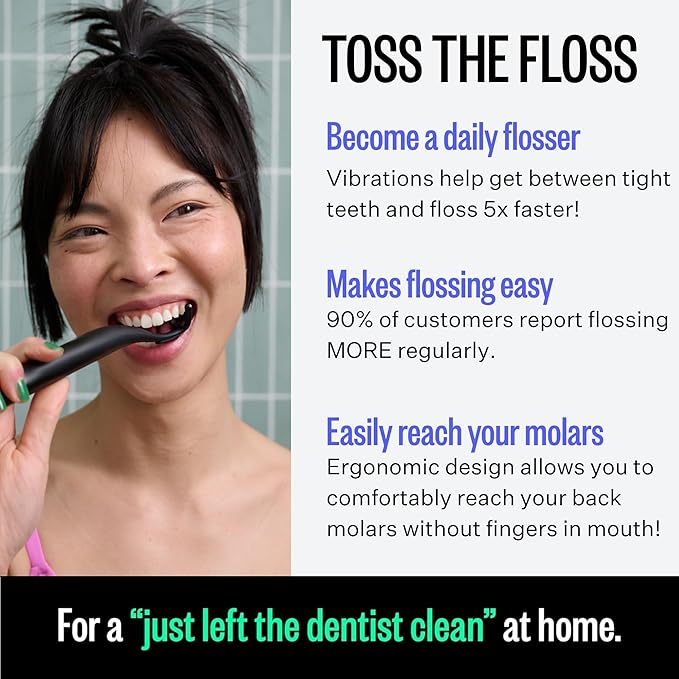 FLAUS Electric Flosser (Oprah's List, Shark Tank) 3 Speeds + 45 Refill Heads (Gentle Gliding Floss for Sensitive Gums) Water Flosser Alternative, Dentist Recommended Tooth Flossers Dental Floss Picks