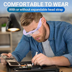 YOCTOSUN Headset Magnifier Glass with 3 LED Lights, Storage Case, Head Strap and 5 Detachable Lenses 0.75X,1.25X,2.0X,3.0X 4.0X, Magnifying Glasses for Close Work, Jewelry, Hobby, Crafts