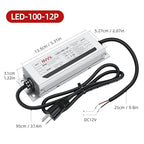 12V LED Driver 100W Waterproof IP68 Power Supply Low Voltage Transformer Adapter AC 100V-120V to 12V DC Converter for LED Lights for Bedroom, Indoor Outdoor Lighting Built-in Active PFC Function