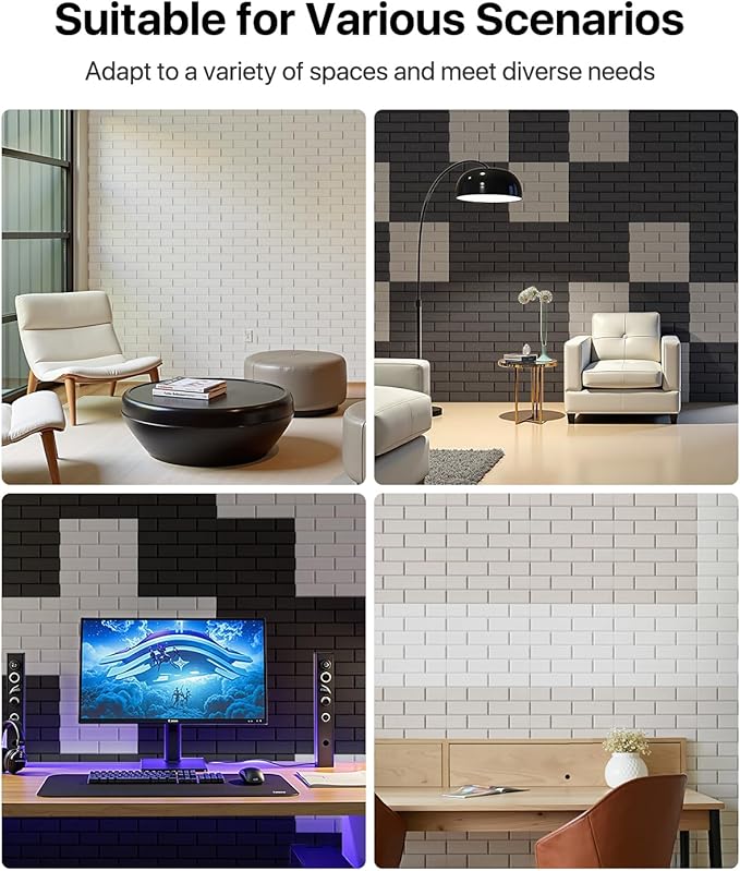 Soundsbay Acoustic Panels Self Adhesive, 12 Pack High Density Sound Proof Foam Panels for Walls, 12" X 12" X 0.4" Soundproof Wall Panels, Brick Acoustic Wall Panels for Home, Ceiling White