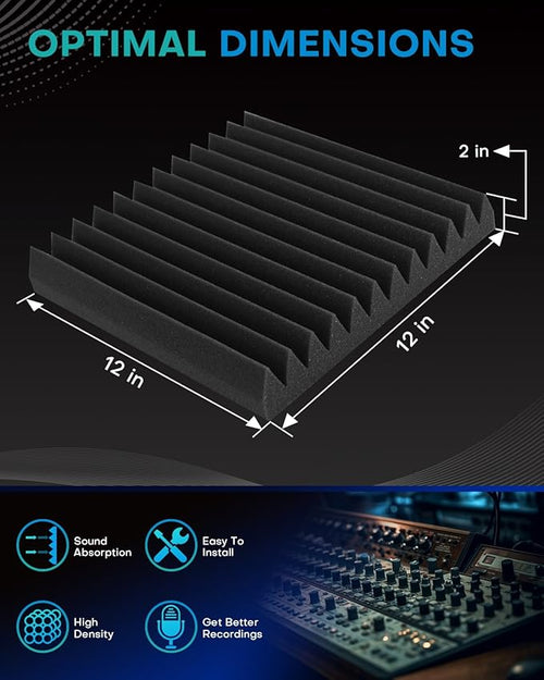 18 Pack Sound Proof Foam Panels for Walls, 2 X 12 X 12 Inches Acoustic Foam Panels, High Density Acoustic Panels Sound Absorbing, Noise Cancelling Studio Wedges, Black (NOT INCLUDE ADHESIVE)