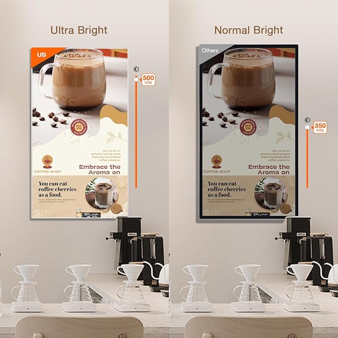 Canlarriz Digital Signage Display 100 inch Wall Mount Digital Menu Board for Restaurants and Stores Advertising Screen 500 nits Ultra-High Brightness 4KUHD Free Web Content Editor Android 4GB + 64GB