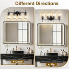 EJIAXIN 4 Light Round Crystal Vanity Lights, Modern Black Crystal Wall Light Bath Mirror Light Fixture Over Mirror Bathroom Wall Sconces for Bathroom Living Room