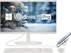 HP 21.5" FHD All-in-One Desktop Computer, Dual-Core Intel Celeron, Windows 11 Pro, Snow White (Renewed) (Snow White, 8GB RAM | 512GB SSD)