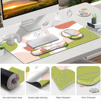 Gaming Mouse Pad, Large Desk Mat, Cute Desk Pad Protector, 4 in1 XXL Mousepad + Keyboard Wrist Rest+Mouse Wrist Rest+Coaster Set with Ergonomic Desk Pad for Home Office Table Computer Pink Rose
