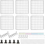 Feadily 6 Pack Metal Grid Panel, 13.8" x 13.8" Black Wire Grid Wall Organizer for Photos, Notes & Decor, Include 2 Hook Racks