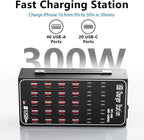 300W USB Charging Station, 60 Port USB C Charger Block, USB Charger hub for Multiple Devices, USB C Multi Charge Compatible with iPhone 17 16 15 14 13, iPad, Samsung Galaxy S23 S24, Pixel