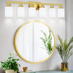 DIKAIDA 6 Light Gold Bathroom Vanity Light, Gold Bathroom Light Fixtures, 38" Modern Brushed Gold Vanity Lighting Fixtures for Bathroom Over Mirror, Gold Sconces Wall Lighting for Bedroom Living Room