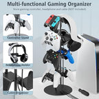 Kytok Controller Stand 4 Tiers with Cable Organizer for Desk, Universal Headphone Stand Compatible with Xbox PS5 PS4 Console Nintendo Switch, Headset Holder & Desk Mounts for 8 Packs Controller