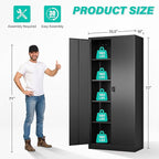 SISESOL Wide & Deep Metal Storage Cabinet with Lock & 5 Shelves,72" Black Garage Storage Cabinet with Locking Doors,Lockable Cabinets for Home,Office,Garage,Shop,Basement 72x36x18