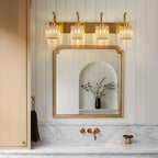 FDPBY Crystal Vanity Lights 4-Light Gold Bathroom Vanity Lights Modern Crystal Bathroom Light Fixtures Over Mirror 32.67" Long Vanity Light for Bathroom