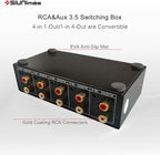 SIUNIMAS 4-in 1-Out RCA and 3.5mm Aux Audio Receiver Switching Box 4 Channels Audio Converter Passive Audio Selector Switch Box 1-in 4-Out (S401-RCA AUX)