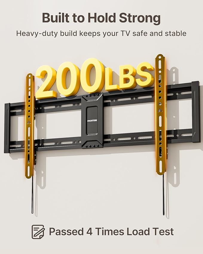 monTEK Heavy Duty Tilting TV Wall Mount for 43-95 Inch TVs, 200 lbs Capacity, 1.65" Slim Low Profile Wall Bracket, Max VESA 800x400mm Fits 16"/18"/24" Studs, Space-Saving for Large Flat & Curved TVs