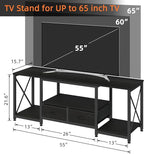 GYIIYUO TV Stand with Fabric Drawers for 55 60 65 Inches TV - Entertainment Center and Industrial TV Console Table with Open Storage Shelves for Living Room, Bedroom - 55.1" Black