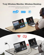 EVICIV Wireless Portable Monitor with 8000mAh Battery, 15.6" Wireless Monitor, Support AirPlay, Miracast Laptop Display, USB-C & HDMI & VESA, Travel Second Screen for Laptop, Computer, Game Consoles