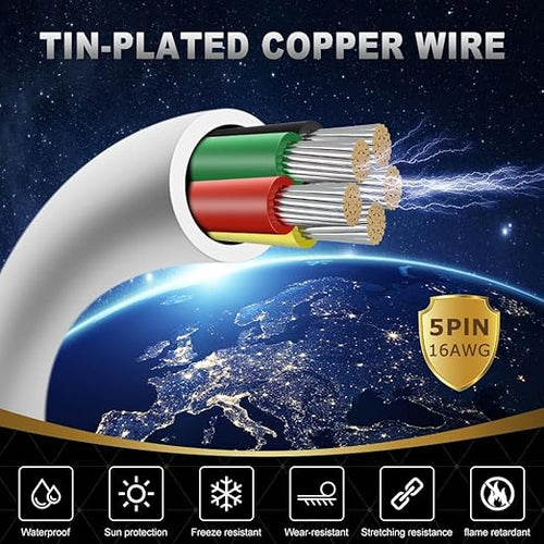 16 Gauge 5 Conductor Electrical Wire, 16.4FT White Stranded Low Voltage 16/5 Cable PVC Case, 16 AWG Tinned Copper 5 Wire Cable Extension Power Cable for Strips LED Lamp Lighting Automotive