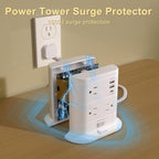 Overtop Tower Power Strip with Surge Protection, Nightlight Flat Plug Power Strip with 7 AC Outlets 3 USB Ports, 1625W/13A 1600J, 6.5Ft Extension Cord with Multiple Outlets, Office Supplies, Dorm