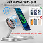 3 in 1 Fast Wireless Charger Stand for iPhone, Foldable Travel Charging Station for Magsafe for iPhone 17/Air/16/15/14/13/12 Series, Apple Watch Series, AirPods pro/2/3/4, Gifts for Women Men (Silver)