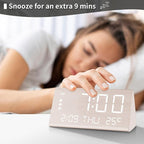 JALL Digital Alarm Clock, with Wooden Electronic LED Time Display, 3 Alarm Settings, Weekday/Weekend Mode, Temperature Detect, Wood Made Electric Clocks for Office, Bedroom, Bedside