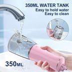 MOCEL Water Dental Flosser for Teeth - 350ML Large Tank 5 Modes & 6 Tips Cordless, Oral Irrigator Waterproof, Portable Teeth Cleaning and Flossing with Effective Plaque Remover for Adults (Pink)