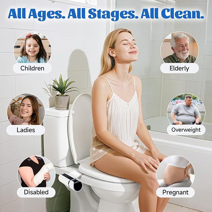 Bidet Attachment, Self-Cleaning Dual Retractable Nozzles Bidet,Ultra Slim Fresh Water Non-Electric Bidet Attachment for Toilet-Seat,Adjustable Cold Water Pressure for Hygienic Rear & Feminine.