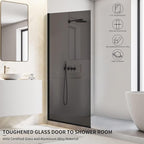 Bathroom Shower Door Screen, 34 in. W x 74 in. H Single Panel Frameless Shower Screen with Tempered Glass, for Bathroom and Bathtub, Smoked Gray Shower Door Screen with Matte Black Rods