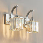FDPBY Crystal Vanity Lights 2-Light Chrome Wall Lamp Modern Crystal Bathroom Light Fixtures Over Mirror 13.77" Long Bathroom Wall Sconce