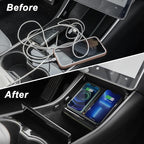 TAPTES Wireless Charger for Tesla Model 3 2017 2018 2019 2020, Dual Phone Charging Pad for Tesla Model 3 Accessories, Car Center Console Interior, Compatible with iPhone & Smartphones, Black