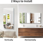 CILIBER Frameless Mirror, 24x48 Inch Large Bathroom Mirrors for Wall Over Sink, Upgraded Shatterproof Vanity Mirror with Polished Edge for Bathroom,Bedroom,Living Room and Entryway
