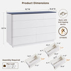 JXQTLINGMU 9 Drawer Dresser for Bedroom, 52" Wide Modern Wood Dressers with Push-to-Open Drawers for Closet Storage, Chest of Drawers TV Stand for Living Room & Hallway, Curved Profile, White Oak