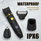 Qreeyx Manscape Body Trimmer for Men, 3 in 1 Men's Grooming Kit with Pubic/Nose Hair Trimmer & Ball Shaver for Nose/Balls/Groin/Legs/Chest Hair Removal, LED Display, IPX6 Waterproof, Gifts for Him Dad