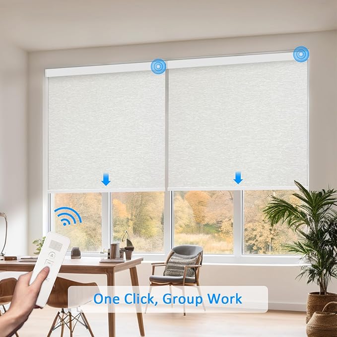 COOLWINDS Motorized Blinds with Remote Cordless Automatic Motorized Shades Custom Blinds for Windows Smart Curtains Compatible with Alexa Google Home(Blackout Jacquard Beige,W40 x H72in)