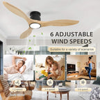 revoici Ceiling Fans with Lights Remote 52inch Solid Amber Color Wood Fan Timing 6 Speeds Silent Reversible DC Motor 3CCT LED Light with Memory Lighting Function Indoor Outdoor Fan Farmhouse Bedroom