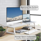 TEAMIX White Dual Monitor Riser - 31.5 inch Wide TV Stand for 2 Monitors - Wood & Steel Desktop Riser for Dual Screen Office Desk Organization