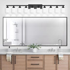 DIKAIDA 10 Light Bathroom Vanity Lights Over Mirror, 65.4 inch Black Vanity Lights Fixtures with White Glass Shades Matte Black Modern Vanity Lights Black Bathroom Wall Lighting for Mirror Bedroom