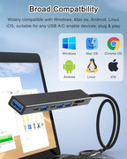VIENON USB C Hub USB Hub 3.0 with SD Card Reader(8-in-1), USB Extender with Memory SD/Micro SD Card Reader, for Laptop, PC, MacBook, iPad Pro, iMac-Aluminum