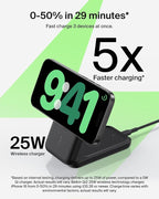 Belkin MagSafe Charger Compatible, 3-in-1 Charging Station, Qi2.2 25W Magnetic Wireless Charger Dock, Foldable Charging Stand for iPhone 17/16/15, Apple Watch, AirPods, Pixel 10 (45W Adapter Included)