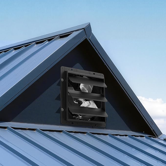 VEVOR 10 inch Shutter Exhaust Fan, Wall Mounted Attic Vent Fan with Smart Programming Variable Speed Temperature Control, 1000 CFM,EC Motor,Timer, for Shed,Garage,Greenhouse Ventilation Cooling,Black