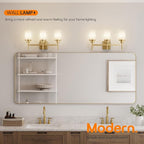 AONEON Bathrom Light Fixtures Modern Gold 3 Vanity Lights Over Mirror, Wall Lamps with White Frosted Glass Shade for Toilet Washroom Bath T001GD-L3