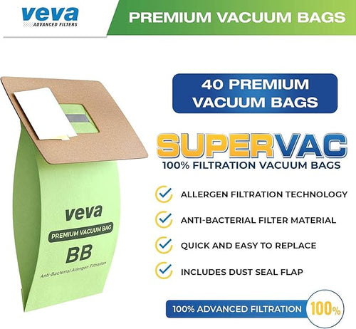 40 Pack Type BB Vacuum Bags for Oreck Handheld Canister Vacuum PKBB12DW, BB180, BB280, BB850, BB870, BB880, BB900, BB1000, BB1100, BB1200, CC1600