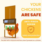 Okkobi Automatic Chicken Coop Door Solar Powered - LCD Display - Chicken Coop Door with Remote Control, Light Sensor & Timer - Security & Peace of Mind: Anti-Pinch function - 5-Year Protection - Brown