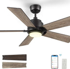 SMAAIR Smart Ceiling Fan with Light, 48inch Indoor and Outdoor ceiling fan with Remote, Compatible with Alexa/Google Assistant/Siri Shortcut, App control with Timer and Schedule(Walnut/Light Wood)