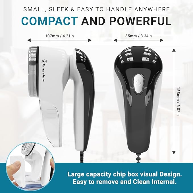 Power Corded Electric Fabric Shaver, No Battery, Pilling & Fuzz Remover for Clothes, Furniture, Couch, Sweaters - 6 Leaf Blades - Portable Defuzzer, Depiller with Stainless-Steel Blades