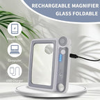 Magnifying Glass with Light, 5X 10X 45X Rechargeable Magnifier with 20 LED, 3 Light Modes Folding Lighted Magnifying Glass Handheld for Seniors Low Vision Reading (Gray & White)