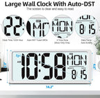 XREXS Large Digital Wall Clock Battery Operated with Backlight, 15" LED Large Display Timer with Temperature Date Week Auto DST Adjustable Brightness, Alarm Clock for Classroom, Livingroom, Office
