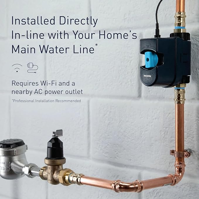 Moen Flo Smart Water Monitor and Automatic Shutoff Sensor, Wi-Fi Water Leak Detector for 3/4-Inch Diameter Pipe, 900-001
